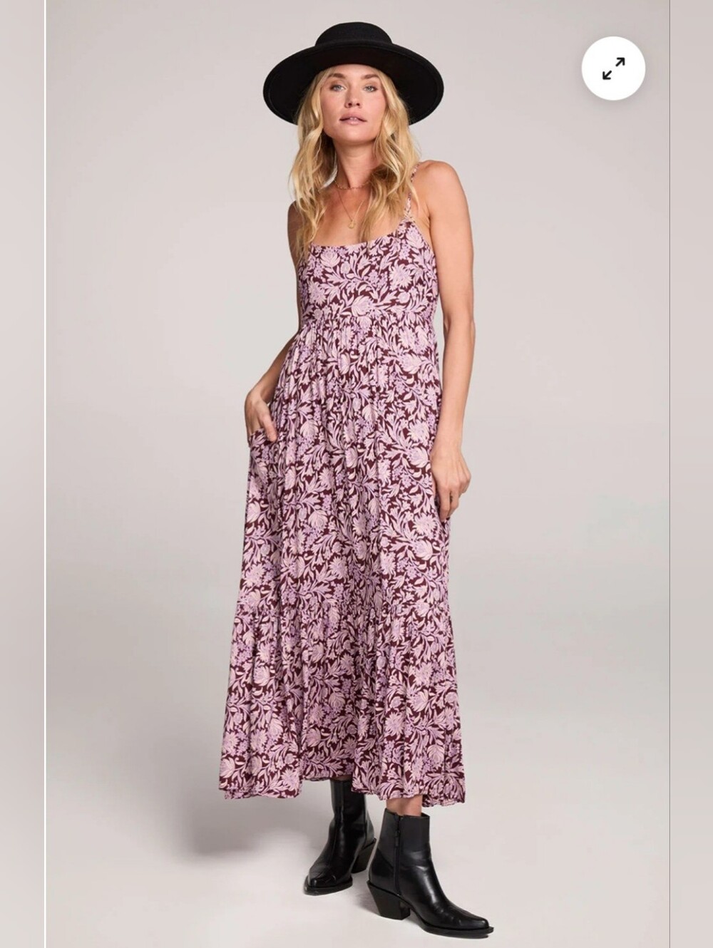Saltwater Luxe Rene Midi Dress Sangria Floral Maroon Pink Large NWT